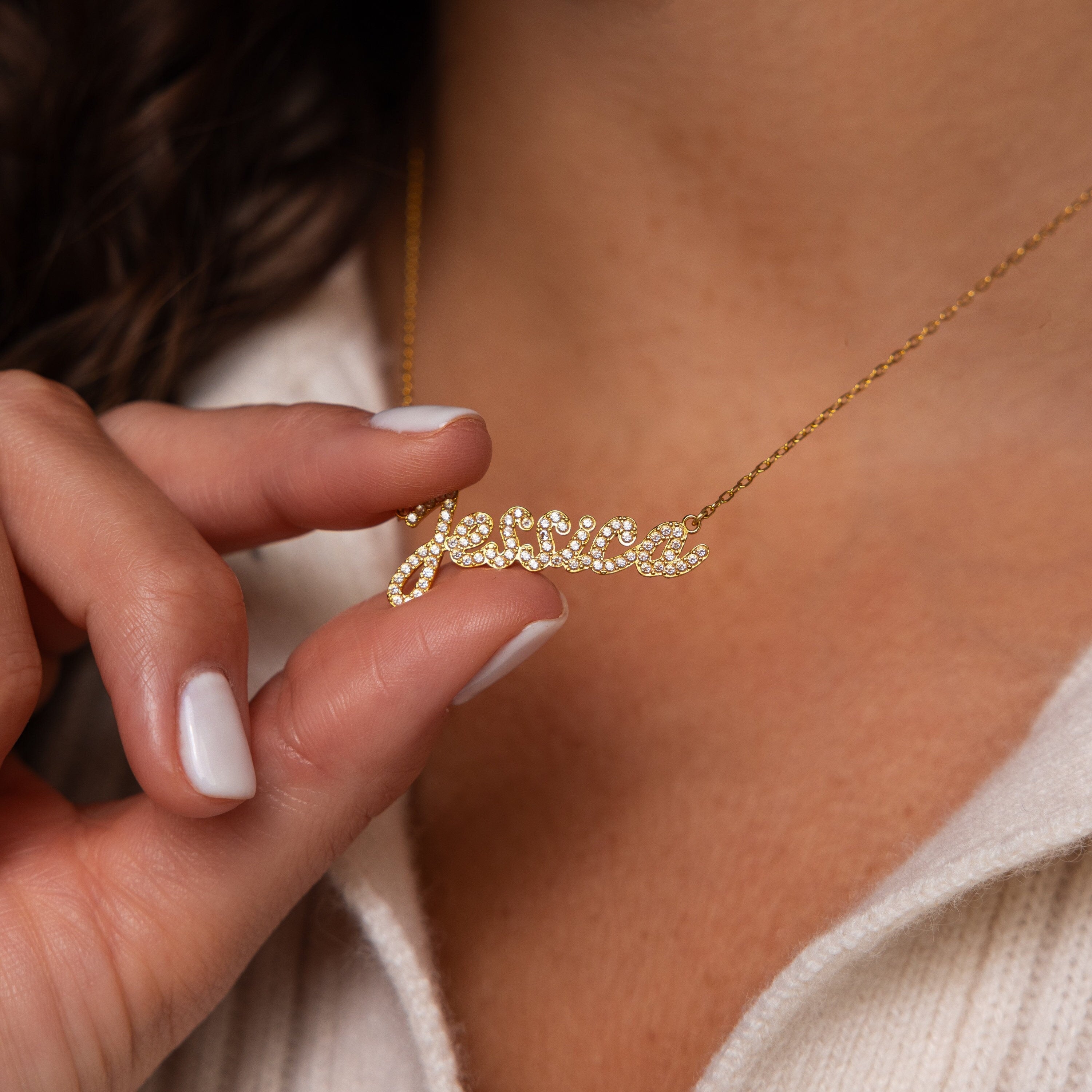Pave Handwriting Necklace 18K Gold
